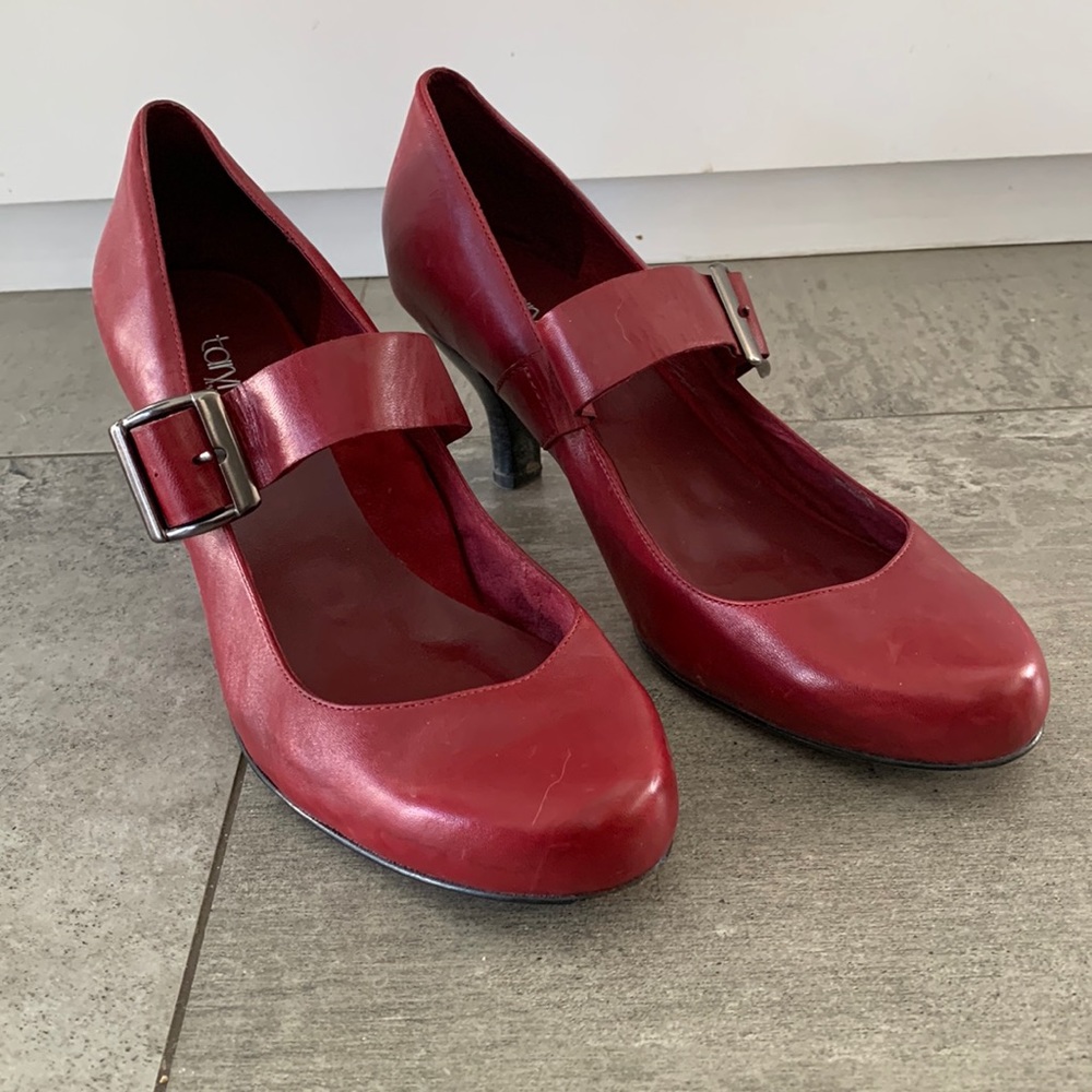 Taryn Rose red leather Mary Jane heels, size 10.